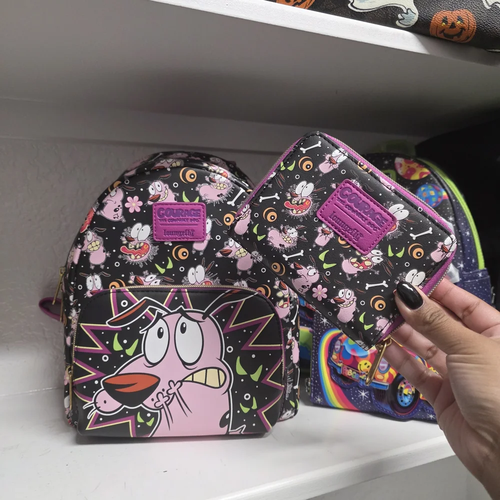 Loungefly Courage the Cowardly Dog Backpack and Wallet - Black and Pink - Picture 1 of 2